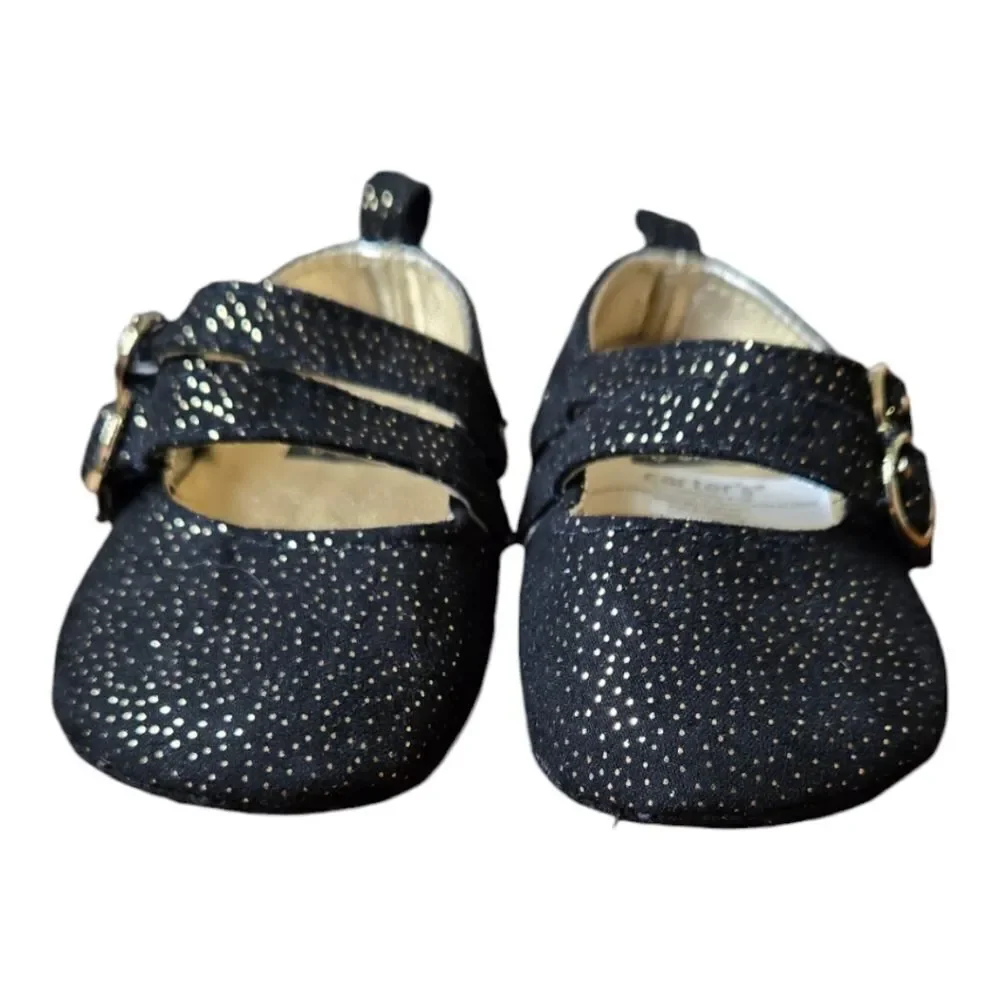 Carter's Glitter Mary Jane Crib Shoes Baby Girl 0-3M Newborn Black Formal Dressy